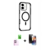 MARSİLYAN™- iPhone 16 Kılıf Eksen Klasik Koleksiyonu - Siyah 3D Antistatik Mat Seramik Nano Ekran Koruyucu + Raze Metal Kamera Lens - PE