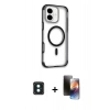 MARSİLYAN™- iPhone 16 Kılıf Eksen Klasik Koleksiyonu - Siyah 3D Antistatik Mat Seramik Nano Ekran Koruyucu + PVD Metal Kamera Lens - YL