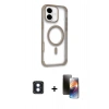 MARSİLYAN™- iPhone 16 Kılıf Eksen Klasik Koleksiyonu - Siyah 3D Antistatik Mat Seramik Nano Ekran Koruyucu + PVD Metal Kamera Lens - MI