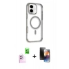 MARSİLYAN™- iPhone 16 Kılıf Eksen Klasik Koleksiyonu - Siyah 3D Antistatik Mat Seramik Nano Ekran Koruyucu + Raze Metal Kamera Lens - PE