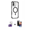 MARSİLYAN™- iPhone 16 Kılıf Eksen Klasik Koleksiyonu - Siyah 3D Antistatik Mat Seramik Nano Ekran Koruyucu + Gümüş Bilvis Titan Kamera Lens