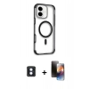 MARSİLYAN™- iPhone 16 Kılıf Eksen Klasik Koleksiyonu - Siyah 3D Antistatik Mat Seramik Nano Ekran Koruyucu + PVD Metal Kamera Lens - MI