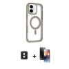 MARSİLYAN™- iPhone 16 Kılıf Eksen Klasik Koleksiyonu - Siyah 3D Antistatik Mat Seramik Nano Ekran Koruyucu + PVD Metal Kamera Lens - YL