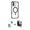 MARSİLYAN™- iPhone 16 Kılıf Eksen Klasik Koleksiyonu - Siyah 3D Antistatik Mat Seramik Nano Ekran Koruyucu + Raze Metal Kamera Lens - LT