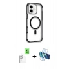 MARSİLYAN™- iPhone 16 Kılıf Eksen Klasik Koleksiyonu - Siyah 3D Antistatik Seramik Nano Ekran Koruyucu + Raze Metal Kamera Lens - BZ