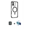 MARSİLYAN™- iPhone 16 Kılıf Eksen Klasik Koleksiyonu - Siyah 3D Antistatik Seramik Nano Ekran Koruyucu + PVD Metal Kamera Lens - YL