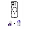MARSİLYAN™- iPhone 16 Kılıf Eksen Klasik Koleksiyonu - Siyah Bilvis 5in1 3D Magic Cam Ekran Koruyucu + Bilvis Titan Kamera Lens - SH