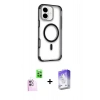 MARSİLYAN™- iPhone 16 Kılıf Eksen Klasik Koleksiyonu - Siyah Bilvis 5in1 3D Magic Cam Ekran Koruyucu + Raze Metal Kamera Lens - PE