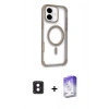 MARSİLYAN™- iPhone 16 Kılıf Eksen Klasik Koleksiyonu - Siyah Bilvis 5in1 3D Magic Cam Ekran Koruyucu + PVD Metal Kamera Lens - PE