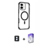 MARSİLYAN™- iPhone 16 Kılıf Eksen Klasik Koleksiyonu - Siyah Bilvis 5in1 3D Magic Cam Ekran Koruyucu + PVD Metal Kamera Lens - MI
