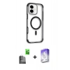 MARSİLYAN™- iPhone 16 Kılıf Eksen Klasik Koleksiyonu - Siyah Bilvis 5in1 3D Magic Cam Ekran Koruyucu + Raze Metal Kamera Lens - SH