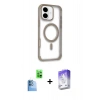 MARSİLYAN™- iPhone 16 Kılıf Eksen Klasik Koleksiyonu - Siyah Bilvis 5in1 3D Magic Cam Ekran Koruyucu + Raze Metal Kamera Lens - LT