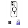 MARSİLYAN™- iPhone 16 Kılıf Eksen Klasik Koleksiyonu - Siyah Bilvis 5in1 5D Magic Hayalet Cam Ekran Koruyucu + PVD Metal Kamera Lens - PE