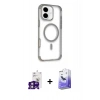 MARSİLYAN™- iPhone 16 Kılıf Eksen Klasik Koleksiyonu - Siyah Bilvis 5in1 5D Magic Hayalet Cam Ekran Koruyucu + Pembe Bilvis Titan Kamera Lens