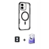 MARSİLYAN™- iPhone 16 Kılıf Eksen Klasik Koleksiyonu - Siyah Bilvis 5in1 5D Magic Hayalet Cam Ekran Koruyucu + PVD Metal Kamera Lens - MI
