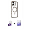 MARSİLYAN™- iPhone 16 Kılıf Eksen Klasik Koleksiyonu - Siyah Bilvis 5in1 5D Magic Hayalet Cam Ekran Koruyucu + Pembe Bilvis Titan Kamera Lens