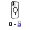 MARSİLYAN™- iPhone 16 Kılıf Eksen Klasik Koleksiyonu - Siyah Bilvis 5in1 5D Magic Hayalet Cam Ekran Koruyucu + PVD Metal Kamera Lens - YL