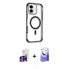 MARSİLYAN™- iPhone 16 Kılıf Eksen Klasik Koleksiyonu - Siyah Bilvis 5in1 5D Magic Hayalet Cam Ekran Koruyucu + Bilvis Titan Kamera Lens - YL