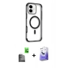 MARSİLYAN™- iPhone 16 Kılıf Eksen Klasik Koleksiyonu - Siyah Bilvis 5in1 5D Magic Hayalet Cam Ekran Koruyucu + Raze Metal Kamera Lens - SH