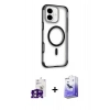 MARSİLYAN™- iPhone 16 Kılıf Eksen Klasik Koleksiyonu - Siyah Bilvis 5in1 5D Magic Hayalet Cam Ekran Koruyucu + Pembe Bilvis Titan Kamera Lens