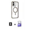MARSİLYAN™- iPhone 16 Kılıf Eksen Klasik Koleksiyonu - Siyah Bilvis 5in1 5D Magic Hayalet Cam Ekran Koruyucu + PVD Metal Kamera Lens - PE