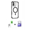 MARSİLYAN™- iPhone 16 Kılıf Eksen Klasik Koleksiyonu - Siyah Bilvis 5in1 5D Magic Hayalet Cam Ekran Koruyucu + Raze Metal Kamera Lens - BZ