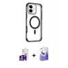 MARSİLYAN™- iPhone 16 Kılıf Eksen Klasik Koleksiyonu - Siyah Bilvis 5in1 5D Magic Hayalet Cam Ekran Koruyucu + Bilvis Titan Kamera Lens - GS