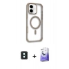 MARSİLYAN™- iPhone 16 Kılıf Eksen Klasik Koleksiyonu - Siyah Bilvis 5in1 5D Magic Hayalet Cam Ekran Koruyucu + PVD Metal Kamera Lens - YL