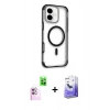 MARSİLYAN™- iPhone 16 Kılıf Eksen Klasik Koleksiyonu - Siyah Bilvis 5in1 5D Magic Hayalet Cam Ekran Koruyucu + Raze Metal Kamera Lens - PE