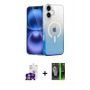 MARSİLYAN™- iPhone 16 Kılıf Eksen Minimal Özel Seri - Şeffaf 360 Full Body Arka Koruyucu + Gümüş Bilvis Titan Kamera Lens