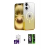 MARSİLYAN™- iPhone 16 Kılıf Eksen Minimal Özel Seri - Şeffaf 360 Full Body Arka Koruyucu + Gümüş Bilvis Titan Kamera Lens
