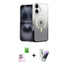 MARSİLYAN™- iPhone 16 Kılıf Eksen Minimal Özel Seri - Şeffaf Pasifik Cam Ekran Koruyucu + Raze Metal Kamera Lens - PE