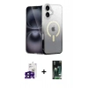 MARSİLYAN™- iPhone 16 Kılıf Eksen Minimal Özel Seri - Siyah 360 Mat Full Body Arka Koruyucu + Bilvis Titan Kamera Lens - SH