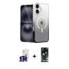 MARSİLYAN™- iPhone 16 Kılıf Eksen Minimal Özel Seri - Siyah 360 Mat Full Body Arka Koruyucu + Yeşil Bilvis Titan Kamera Lens