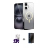 MARSİLYAN™- iPhone 16 Kılıf Eksen Minimal Özel Seri - Siyah 3D Antistatik Hayalet Cam Ekran Koruyucu + Bilvis Titan Kamera Lens - PE