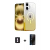 MARSİLYAN™- iPhone 16 Kılıf Eksen Minimal Özel Seri - Siyah 3D Antistatik Hayalet Cam Ekran Koruyucu + PVD Metal Kamera Lens - PE