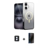 MARSİLYAN™- iPhone 16 Kılıf Eksen Minimal Özel Seri - Siyah 3D Antistatik Hayalet Cam Ekran Koruyucu + PVD Metal Kamera Lens - MI