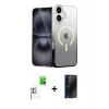 MARSİLYAN™- iPhone 16 Kılıf Eksen Minimal Özel Seri - Siyah 3D Antistatik Hayalet Cam Ekran Koruyucu + Raze Metal Kamera Lens - BZ
