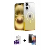MARSİLYAN™- iPhone 16 Kılıf Eksen Minimal Özel Seri - Siyah 3D Antistatik Mat Seramik Nano Ekran Koruyucu + Pembe Bilvis Titan Kamera Lens
