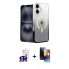 MARSİLYAN™- iPhone 16 Kılıf Eksen Minimal Özel Seri - Siyah 3D Antistatik Mat Seramik Nano Ekran Koruyucu + Bilvis Titan Kamera Lens - SH