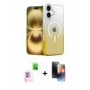 MARSİLYAN™- iPhone 16 Kılıf Eksen Minimal Özel Seri - Siyah 3D Antistatik Mat Seramik Nano Ekran Koruyucu + Pembe Raze Metal Kamera Lens