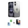 MARSİLYAN™- iPhone 16 Kılıf Eksen Minimal Özel Seri - Siyah 3D Antistatik Mat Seramik Nano Ekran Koruyucu + Lacivert Raze Metal Kamera Lens
