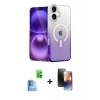 MARSİLYAN™- iPhone 16 Kılıf Eksen Minimal Özel Seri - Siyah 3D Antistatik Mat Seramik Nano Ekran Koruyucu + Lacivert Raze Metal Kamera Lens