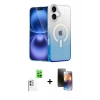 MARSİLYAN™- iPhone 16 Kılıf Eksen Minimal Özel Seri - Siyah 3D Antistatik Mat Seramik Nano Ekran Koruyucu + Raze Metal Kamera Lens - BZ