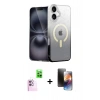 MARSİLYAN™- iPhone 16 Kılıf Eksen Minimal Özel Seri - Siyah 3D Antistatik Mat Seramik Nano Ekran Koruyucu + Pembe Raze Metal Kamera Lens