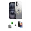 MARSİLYAN™- iPhone 16 Kılıf Eksen Minimal Özel Seri - Siyah 3D Antistatik Mat Seramik Nano Ekran Koruyucu + Siyah Raze Metal Kamera Lens