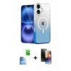 MARSİLYAN™- iPhone 16 Kılıf Eksen Minimal Özel Seri - Siyah 3D Antistatik Mat Seramik Nano Ekran Koruyucu + Lacivert Raze Metal Kamera Lens