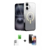 MARSİLYAN™- iPhone 16 Kılıf Eksen Minimal Özel Seri - Siyah 3D Antistatik Mat Seramik Nano Ekran Koruyucu + Raze Metal Kamera Lens - BZ