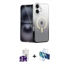 MARSİLYAN™- iPhone 16 Kılıf Eksen Minimal Özel Seri - Siyah 3D Antistatik Seramik Nano Ekran Koruyucu + Bilvis Titan Kamera Lens - PE