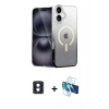 MARSİLYAN™- iPhone 16 Kılıf Eksen Minimal Özel Seri - Siyah 3D Antistatik Seramik Nano Ekran Koruyucu + Mavi PVD Metal Kamera Lens